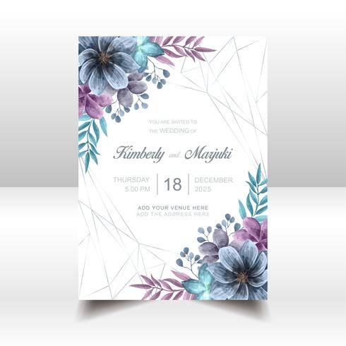 Elegante bruiloft uitnodigingskaart met mooie aquarel bloemen vector