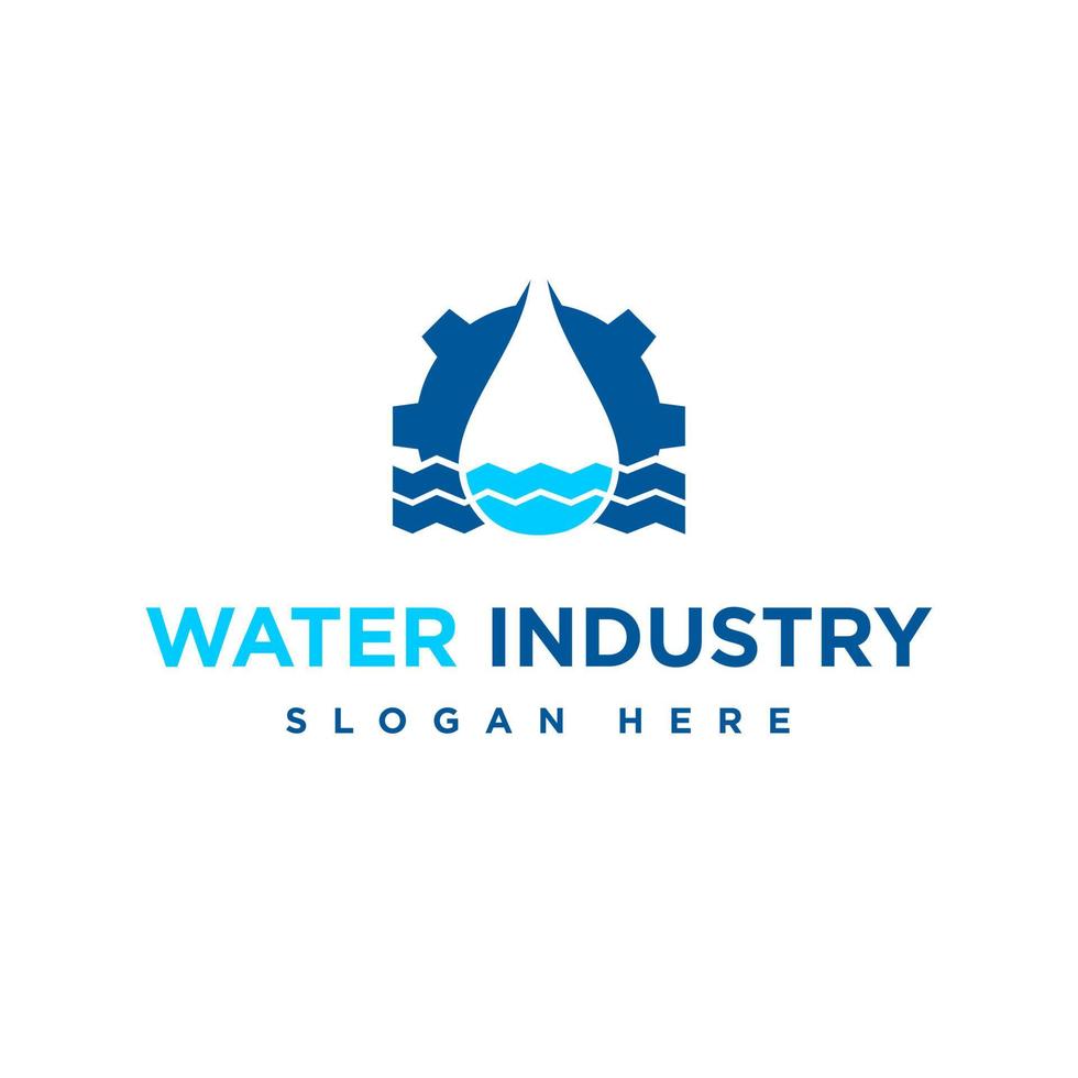 eenvoudige platte blauwe waterindustrie versnelling logo ontwerpsjabloon vector