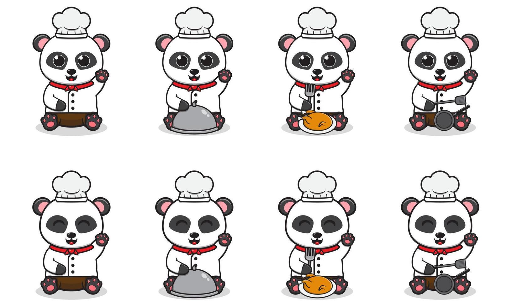 vectorillustratie van schattige panda met chef-kok kostuum plaatsing en hand omhoog pose. vector