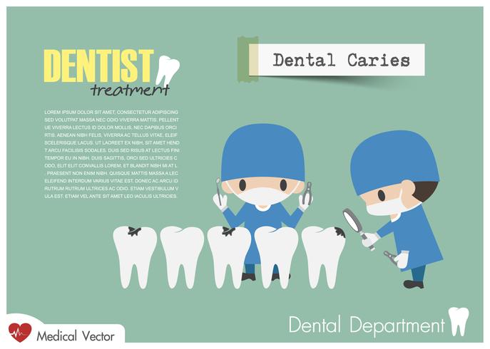 Tandarts controleer je tanden en zoek tandbederf. Vector. Plat ontwerp . vector