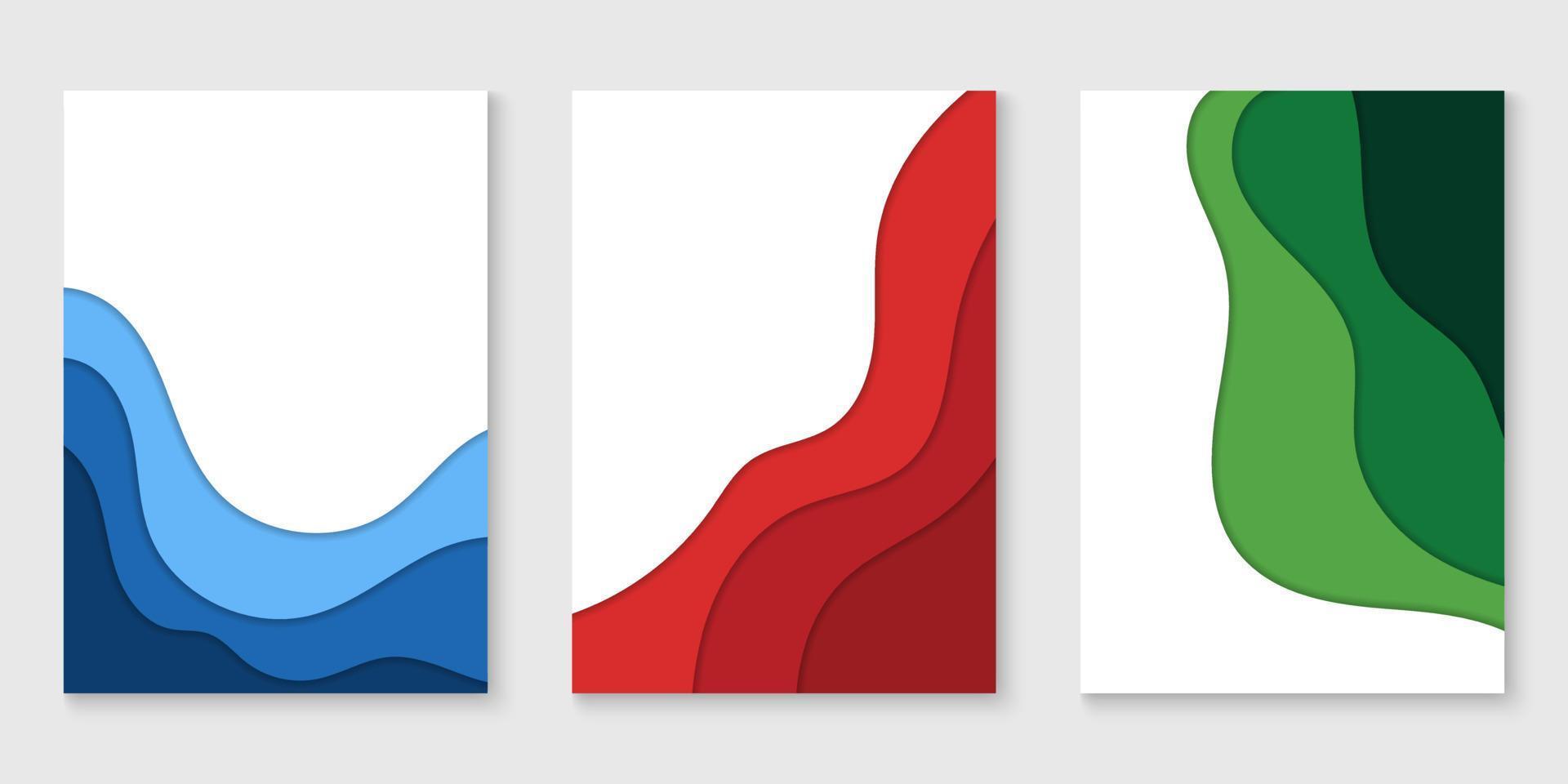papier gesneden blauwe, rode, groene achtergrond. geometrische papercut golvende vorm lay-out. abstract modern ontwerp. poster met golfpatroon. vectorillustratie. vector