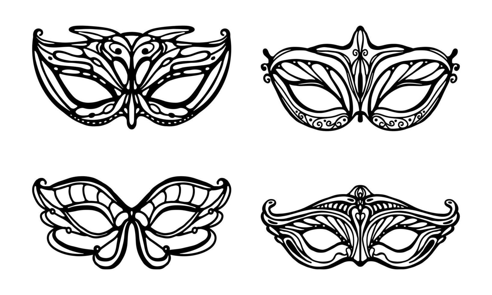 set van mardi gras maskers geïsoleerd op een witte achtergrond. carnaval masker vectorillustratie. Venetiaans elegantiemasker. vector