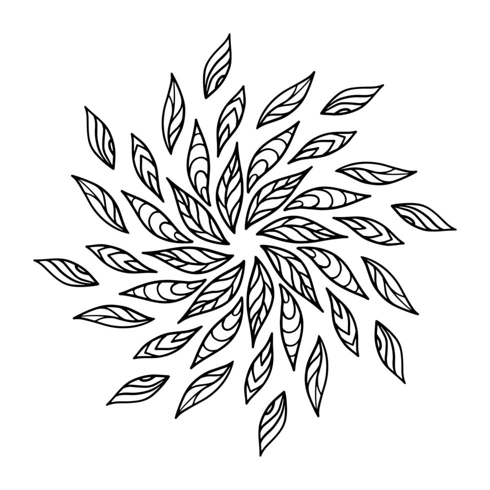bloemenmandala met bladeren. kleurboek. vector overzicht cirkel decoratief ornament. ontwerp voor t-shirt, patroon, sticker, kant, tatoeage, yoga.