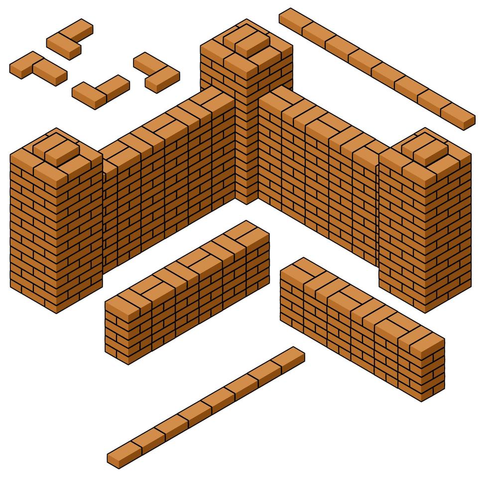 vector rode bakstenen muur in isometrische weergave.