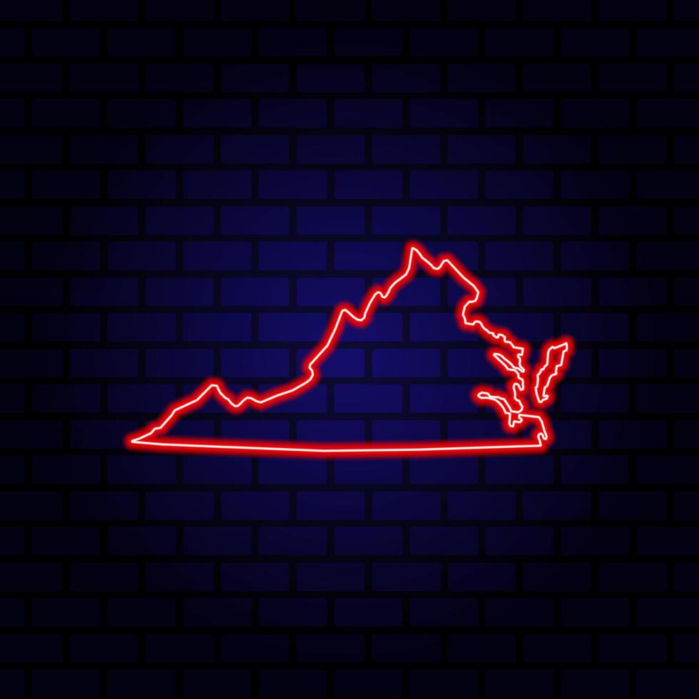 neon kaart staat Virginia op bakstenen muur achtergrond. vector