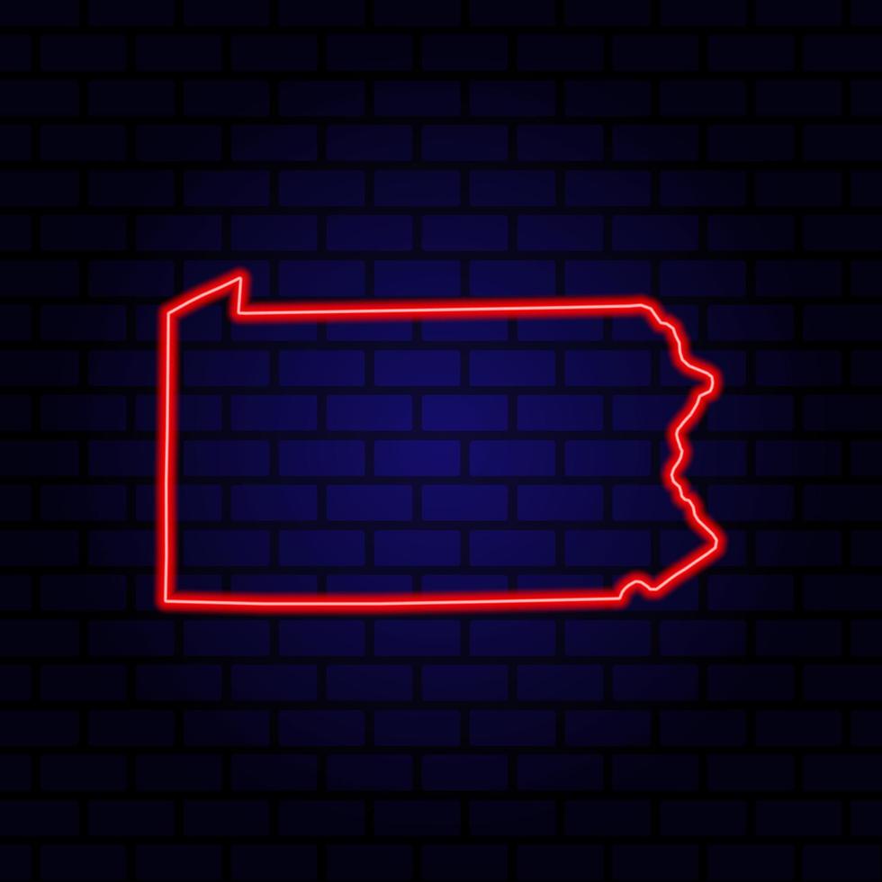 neon kaart staat pennsylvania op bakstenen muur achtergrond. vector