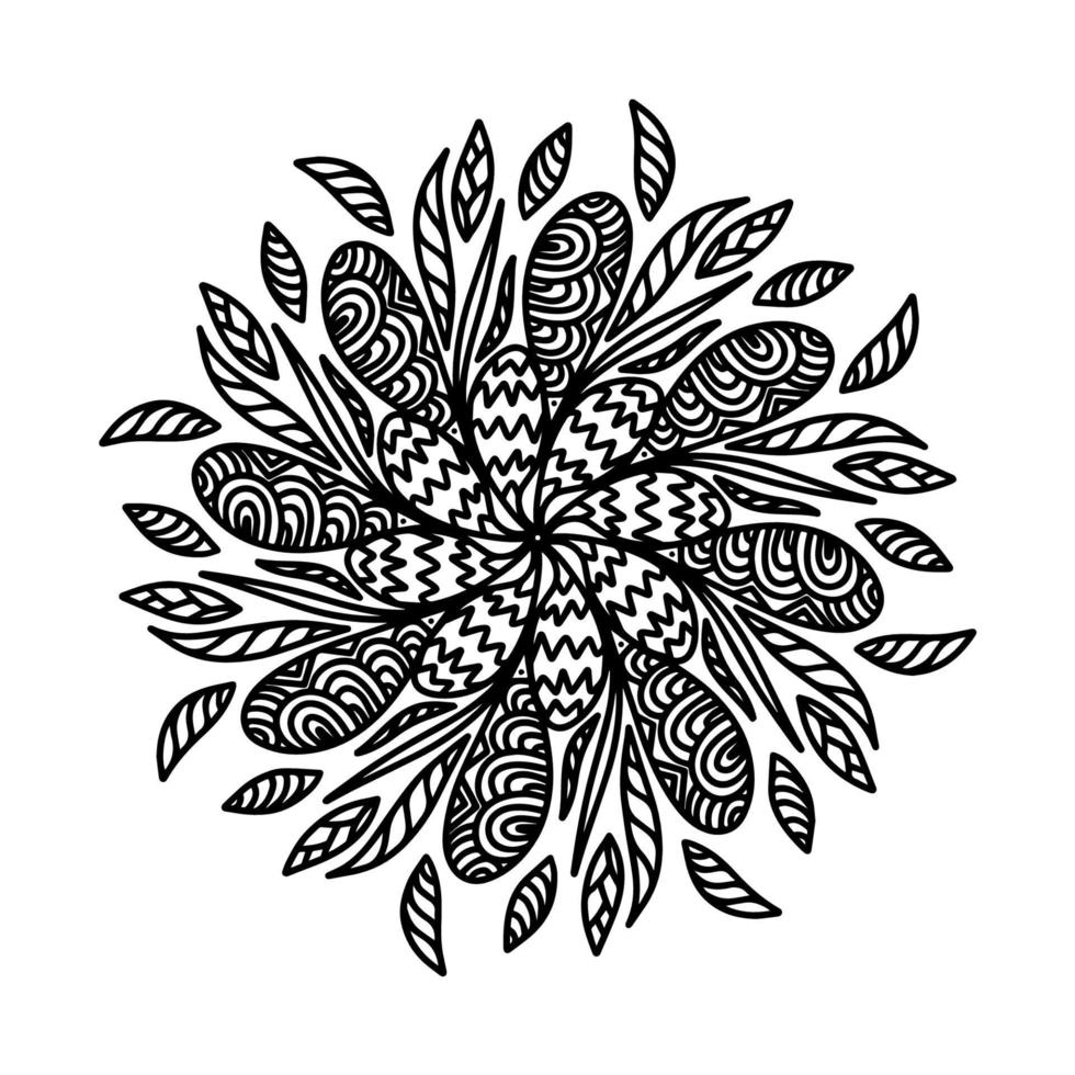 bloemen vector mandala met bloemen en bladeren in doodle stijl geïsoleerd op een witte achtergrond. grappige kleuren en schattige illustratie voor seizoensontwerp, textiel, decoratie kinderspeelkamer of wenskaart