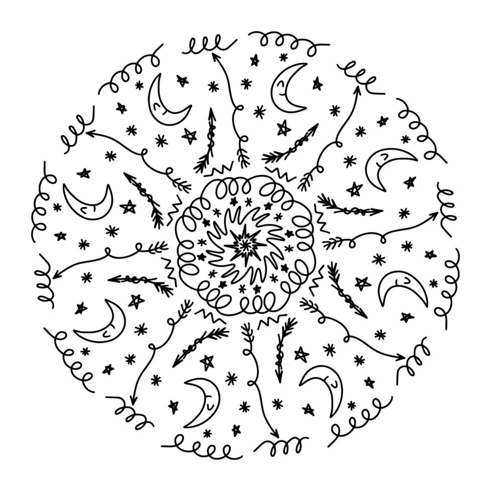 vector doodle circulaire mandala patroon voor henna, mehendi, tatoeage, decoratie. decoratief ornament in etnische oosterse stijl. volwassen en kinderen kleurboekpagina. geïsoleerd op een witte achtergrond pictogram.