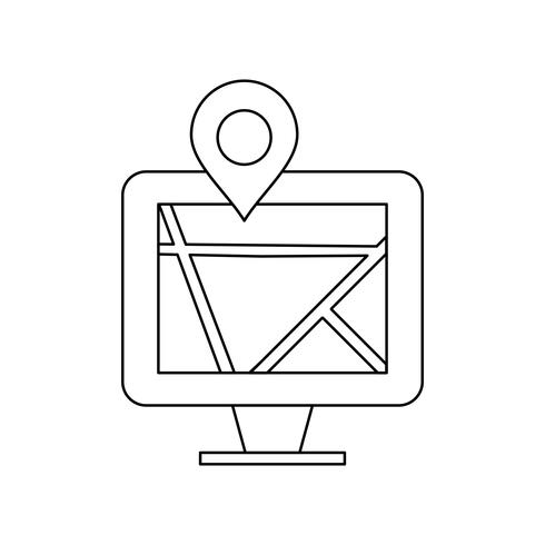 Kaart op monitor Lijn zwart pictogram vector