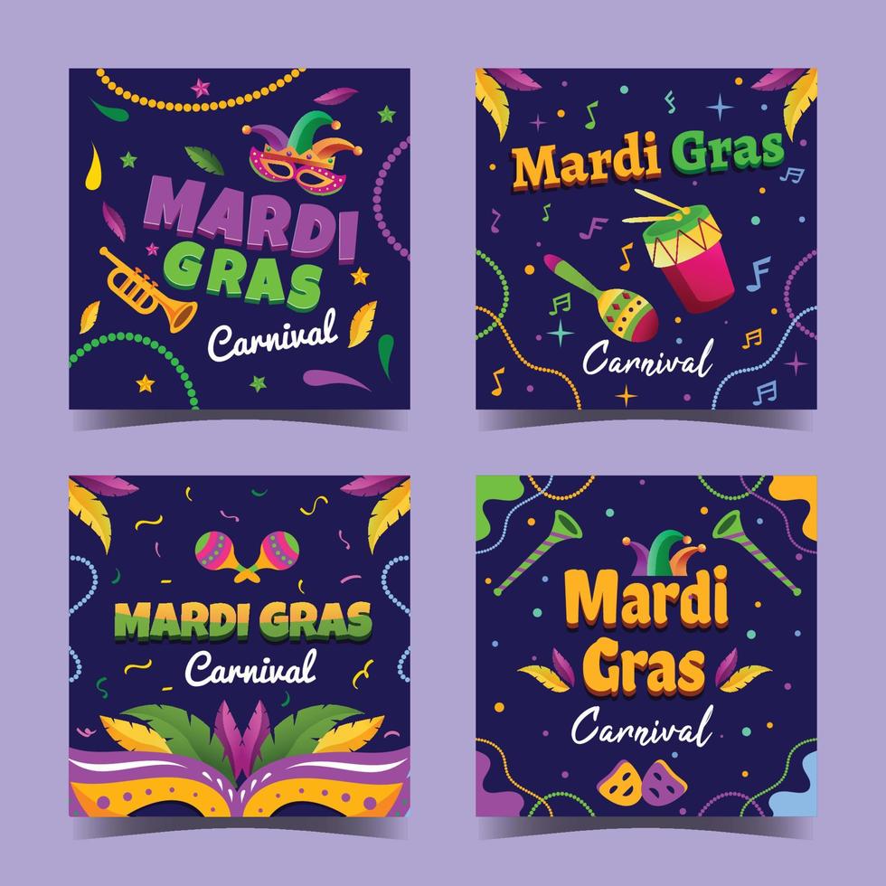 set van mardi gras sociale media vector