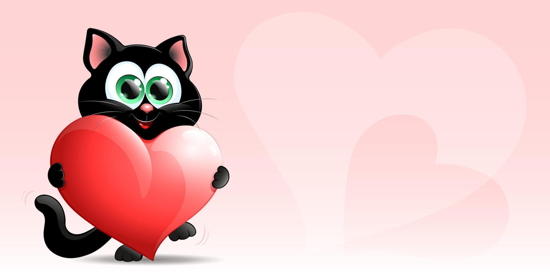 zwarte kat met groot hart vector