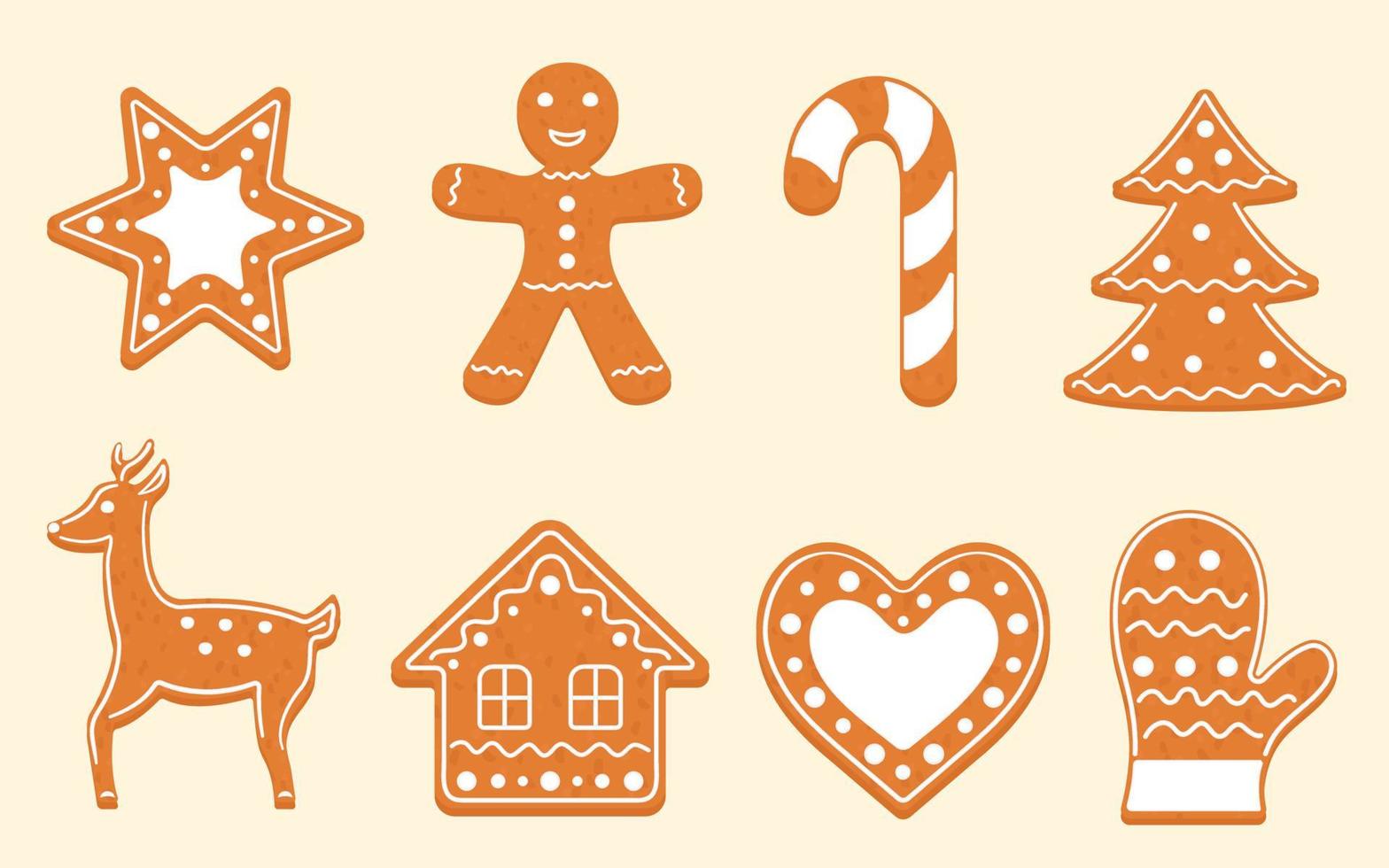peperkoek cookies instellen. vectorillustratie van Kerstmis bakken in suiker suikerglazuur geïsoleerd op een witte achtergrond. cartoon vlakke stijl vector