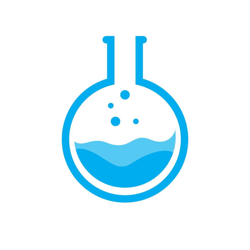 blauwe fles laboratorium met vloeibare abstracte logo vector pictogram ontwerp illustratie