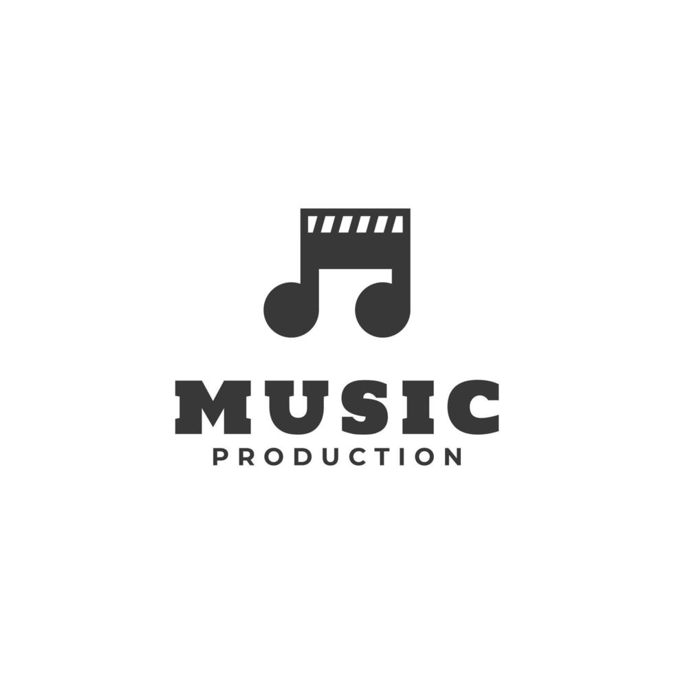 muziekproductie logo ontwerp illustratie met melodie en filmstrip symbool vector