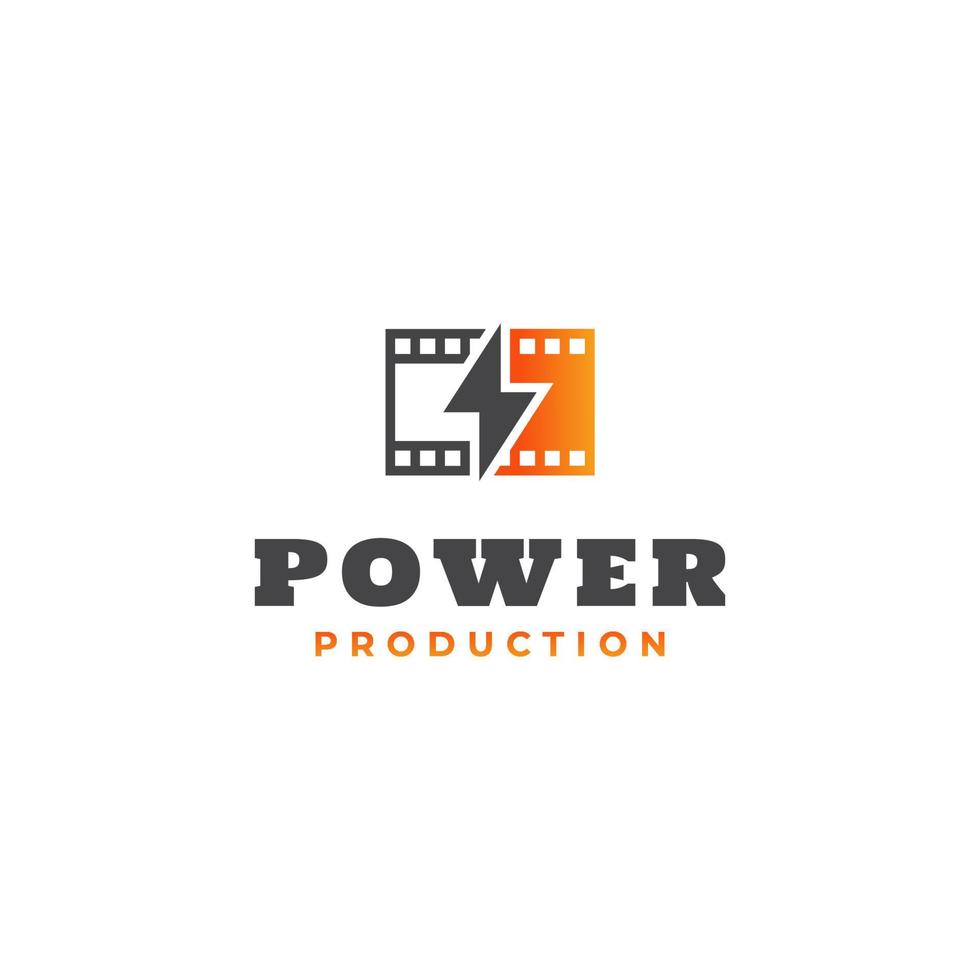 energieproductie logo ontwerp illustratie met bliksem en filmstrip symbool vector