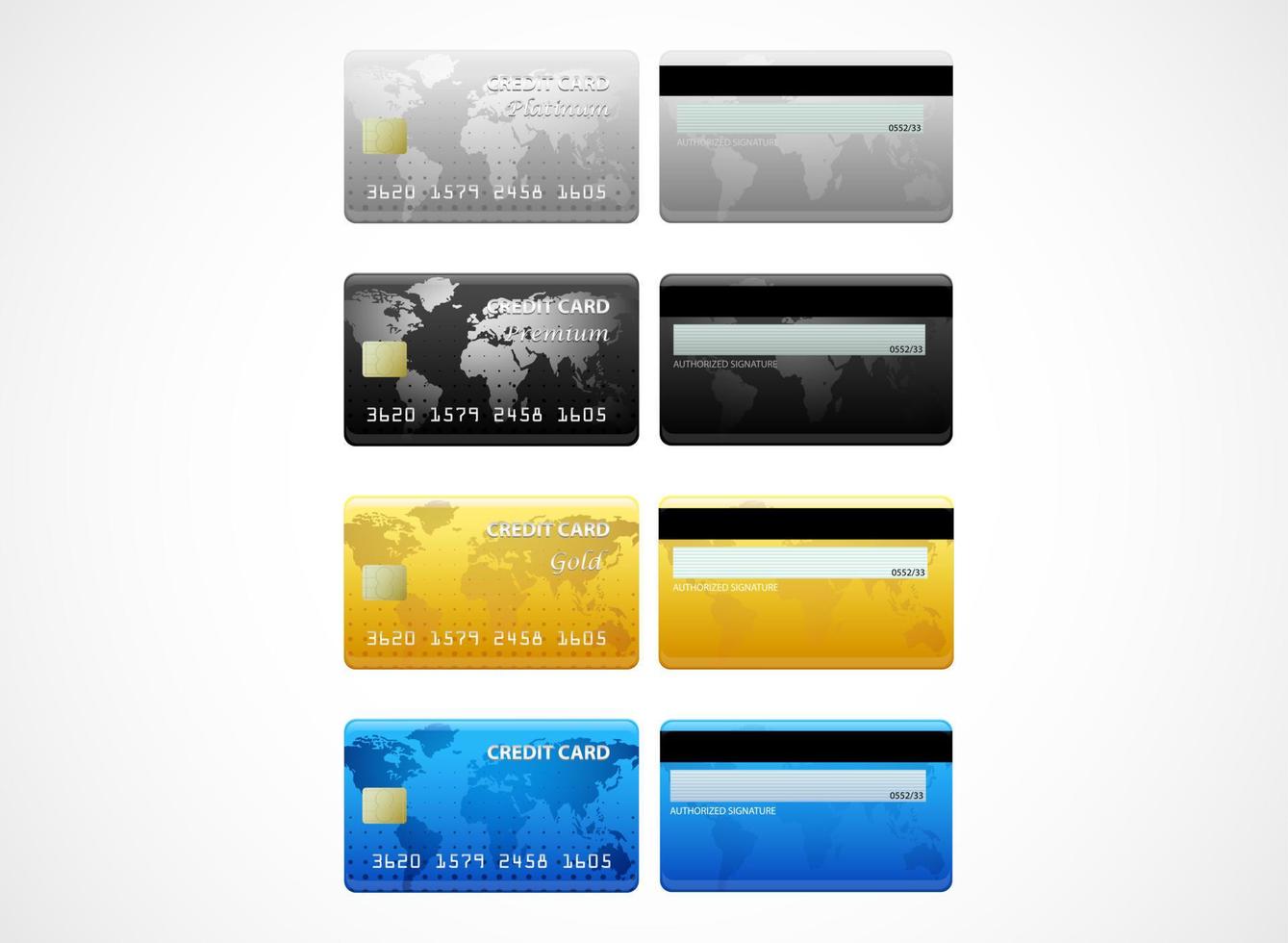 verzameling creditcards op wit wordt geïsoleerd vector
