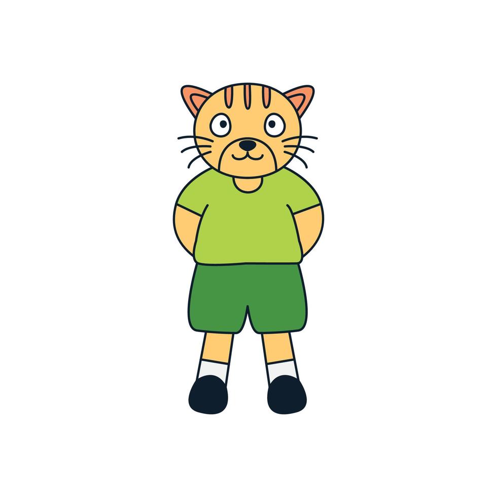 illustratie schattig cartoon kat poesje kitten staan modern logo pictogram vector afbeelding