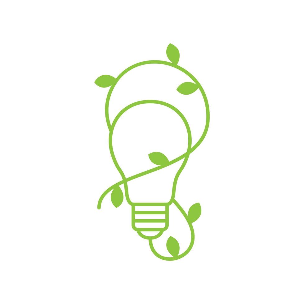 lijn groene bol lamp met wijnstok blad logo ontwerp vector grafisch symbool pictogram teken illustratie creatief idee