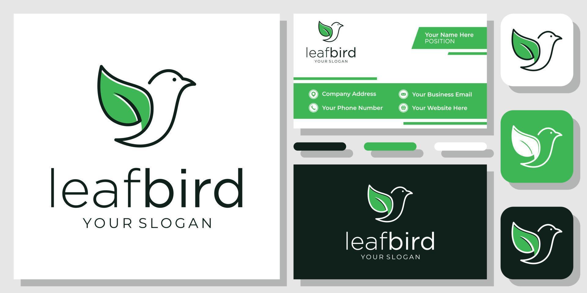 vogel blad biologisch natuur groen vlieg duif dieren in het wild eco vrede logo ontwerp met sjabloon voor visitekaartjes vector