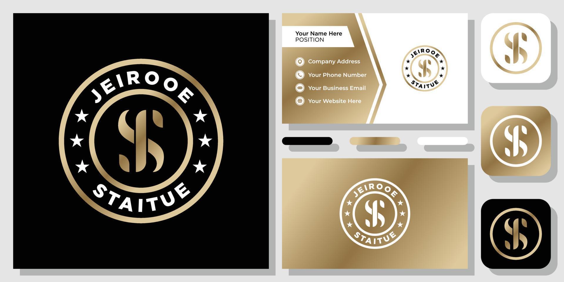 initialen brief js sj vintage stempel retro cirkel circulaire ster premium gouden logo ontwerp met sjabloon voor visitekaartjes vector