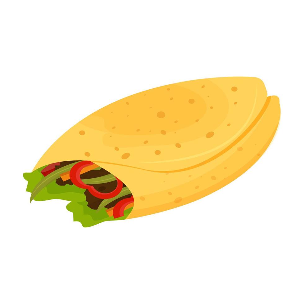 burrito voorraad vectorillustratie in vlakke stijl geïsoleerd op een witte achtergrond. Mexicaans typisch eten. traditioneel fastfood, maaltijd. vector