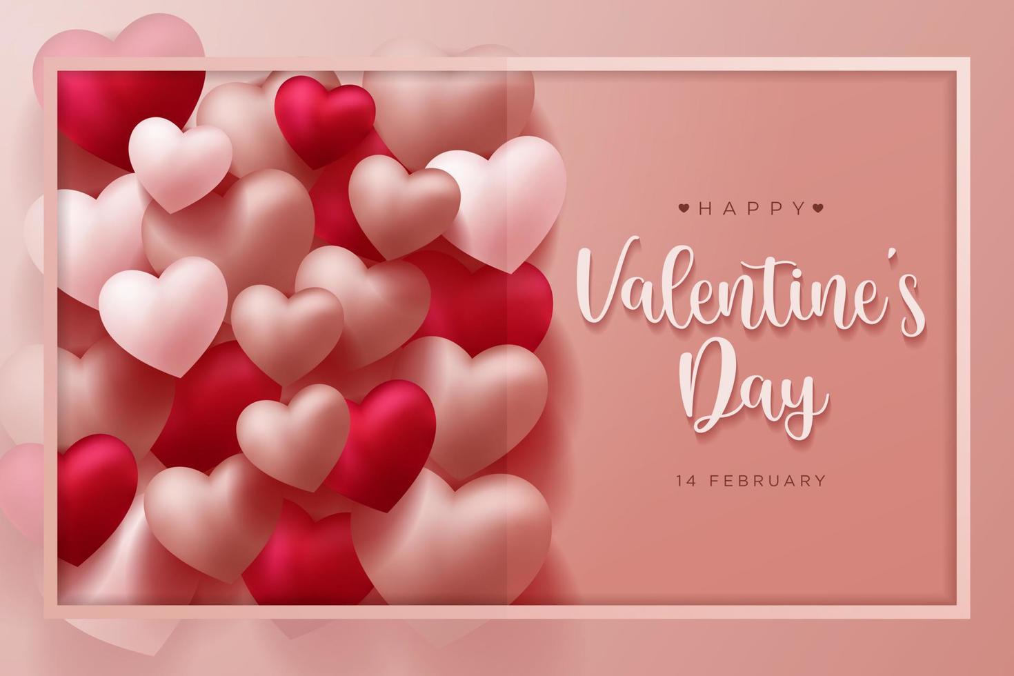 mooie happy Valentijnsdag achtergrond met realistische 3D-harten ontwerp voor wenskaart, poster, banner. vectorillustratie. vector