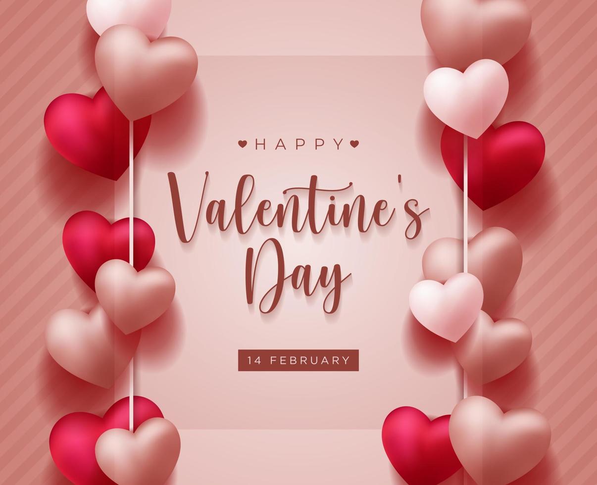 mooie happy Valentijnsdag achtergrond met realistische 3D-harten ontwerp voor wenskaart, poster, banner. vectorillustratie. vector