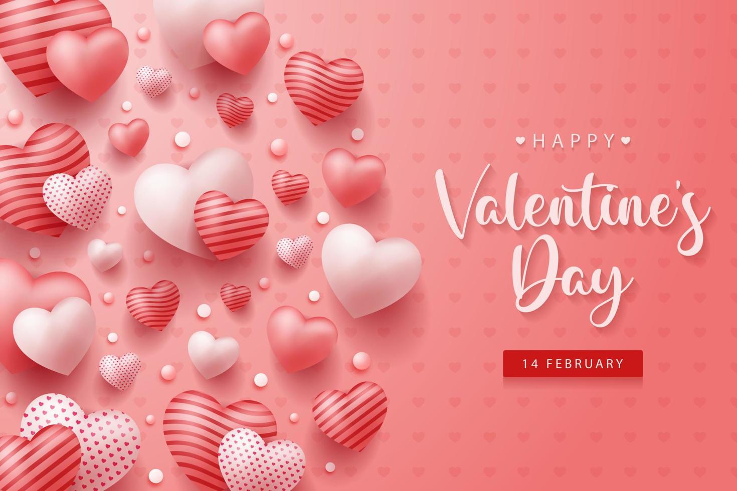 mooie happy Valentijnsdag achtergrond met realistische 3D-harten ontwerp voor wenskaart, poster, banner. vectorillustratie. vector