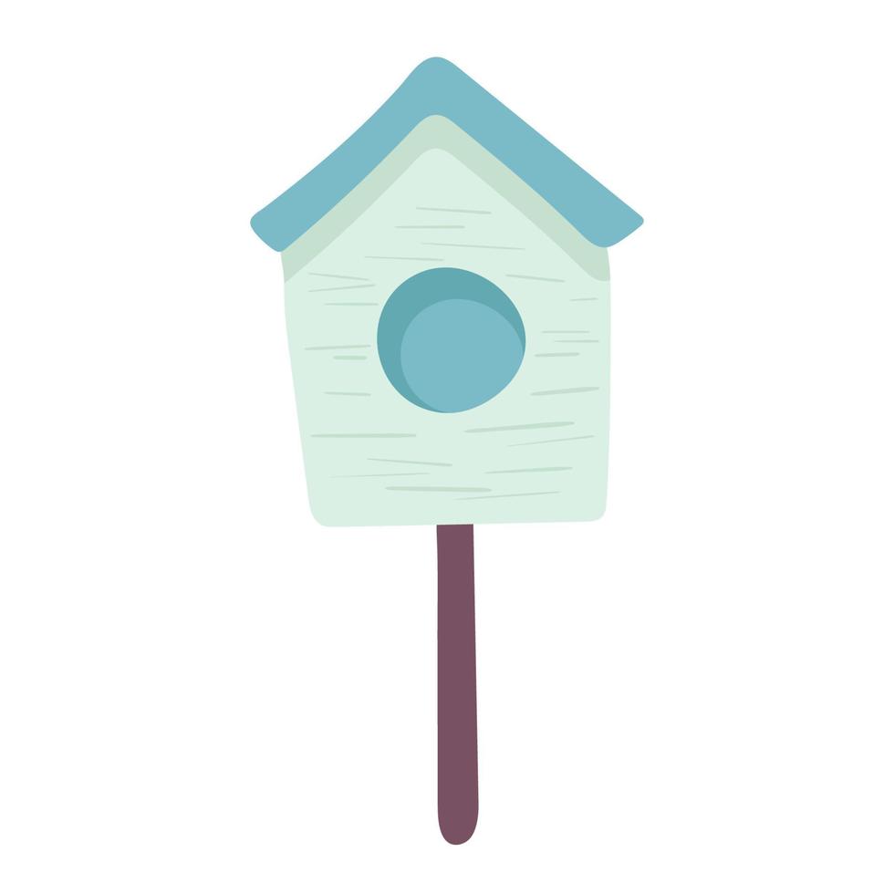 blauwe vogelhuisje, plaats voor nest, in cartoon vlakke stijl getextureerde object geïsoleerd op een witte achtergrond. lente decoratie vector