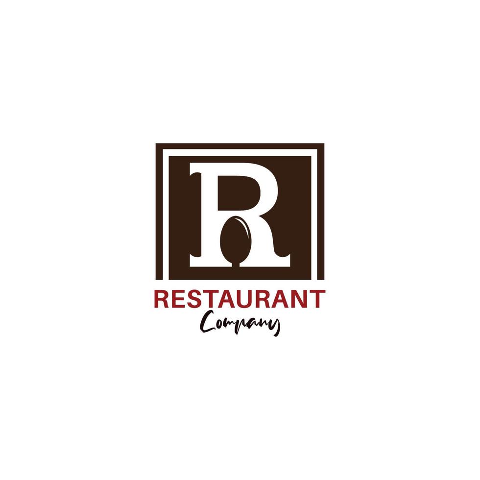 beginletter r met lepelvork voor restaurantlogo-ontwerp vector