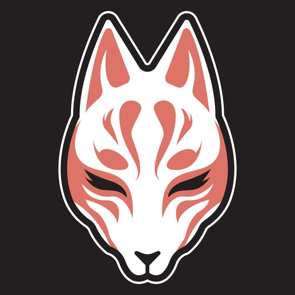 Japanse kitsune fox masker geïsoleerd op een donkere achtergrond. grafische vector. vector