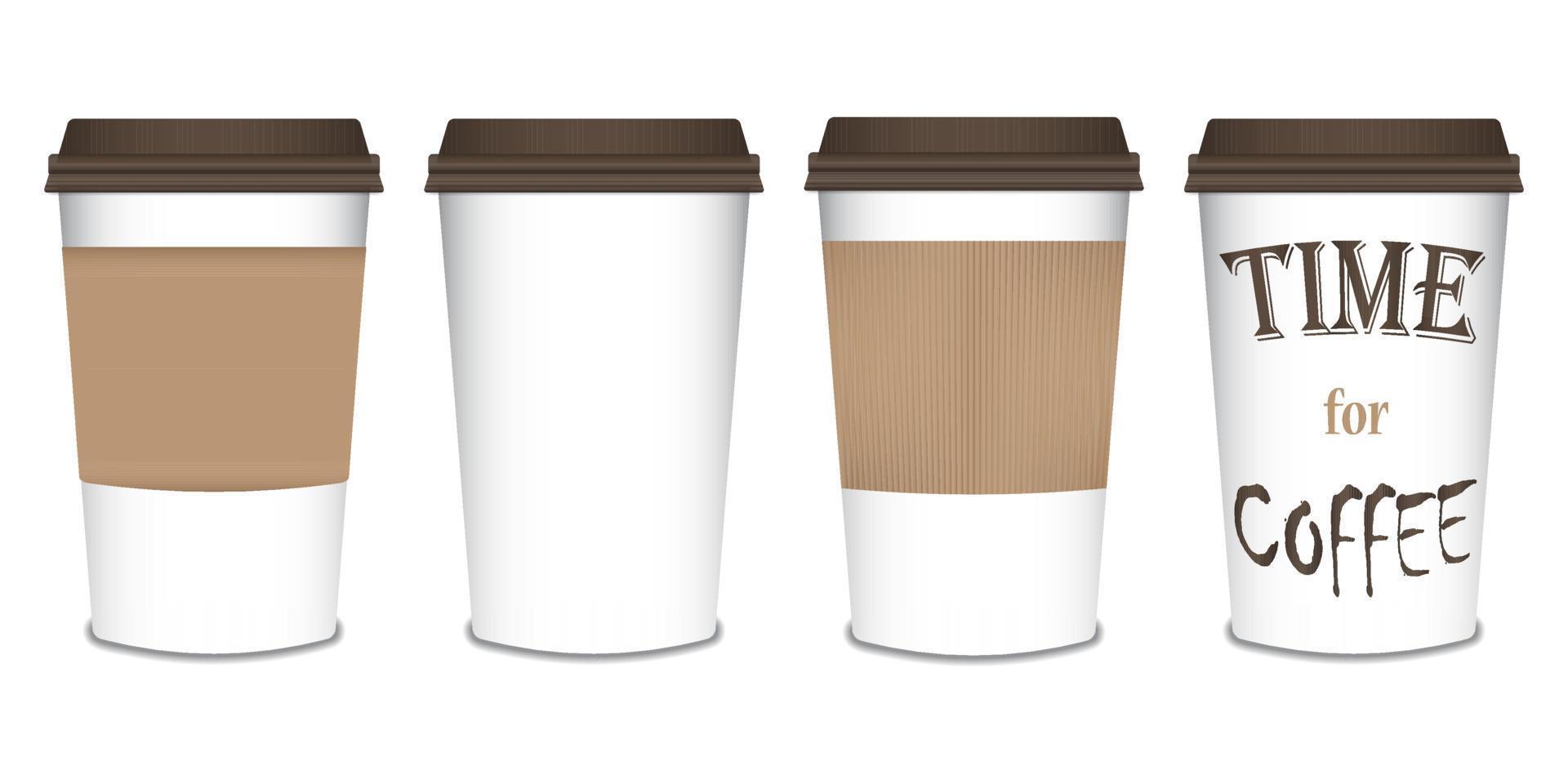 set wegwerp koffiekopjes. realistische 3D-illustraties van koffiekopje. plastic bekers voor koffie, thee. vector illustratie