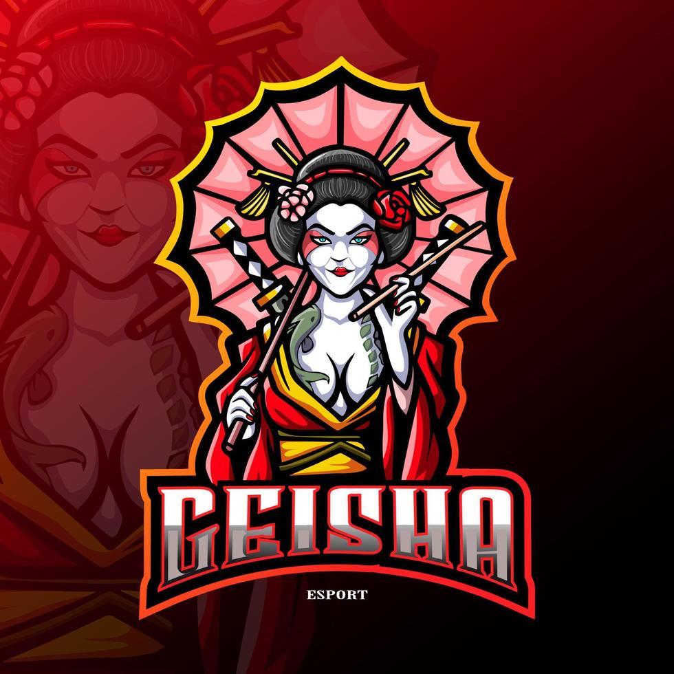 geisha mascotte sport esport logo ontwerp. vector