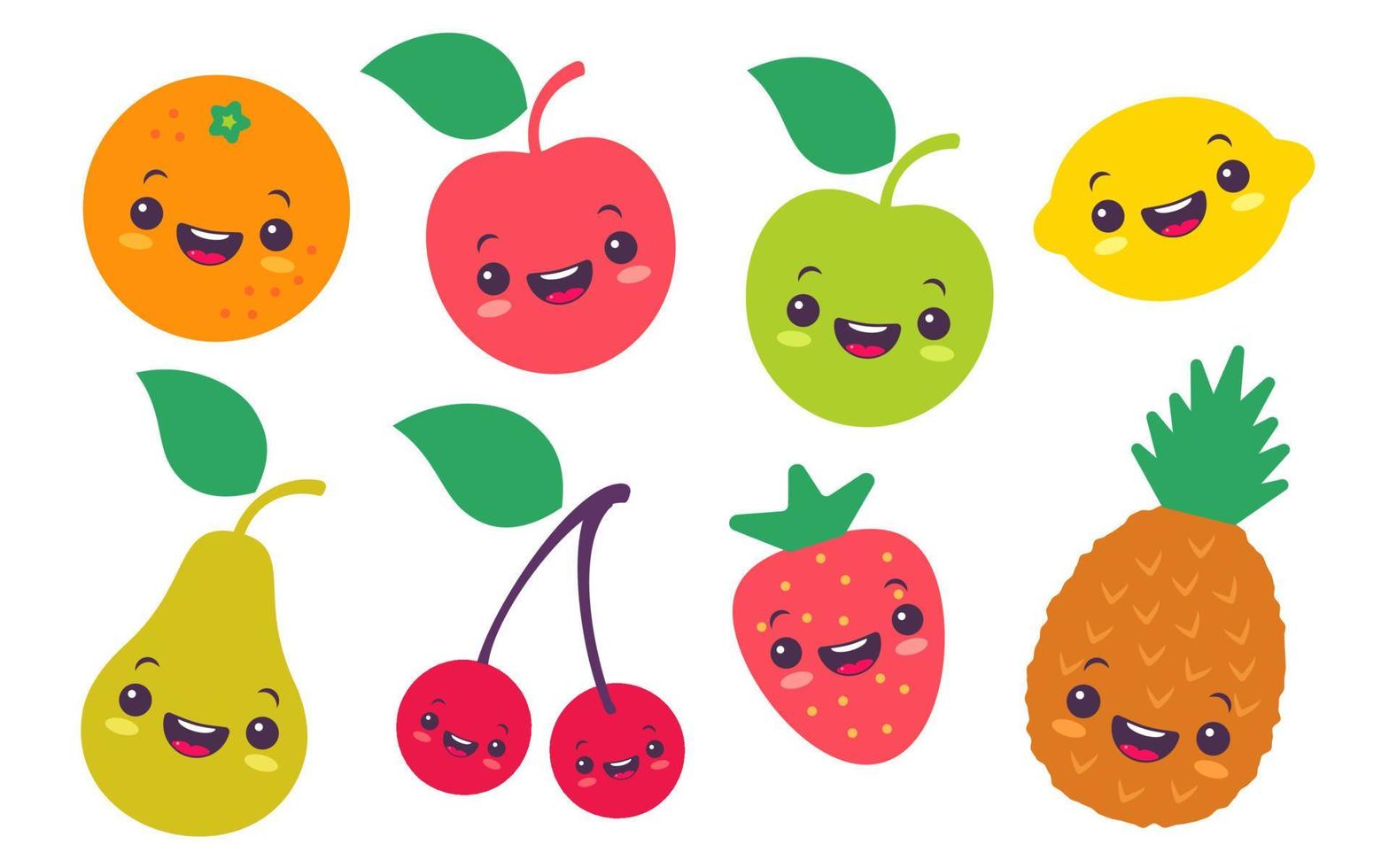 vector set vlakke afbeelding van een fruit in kawaii-stijl.