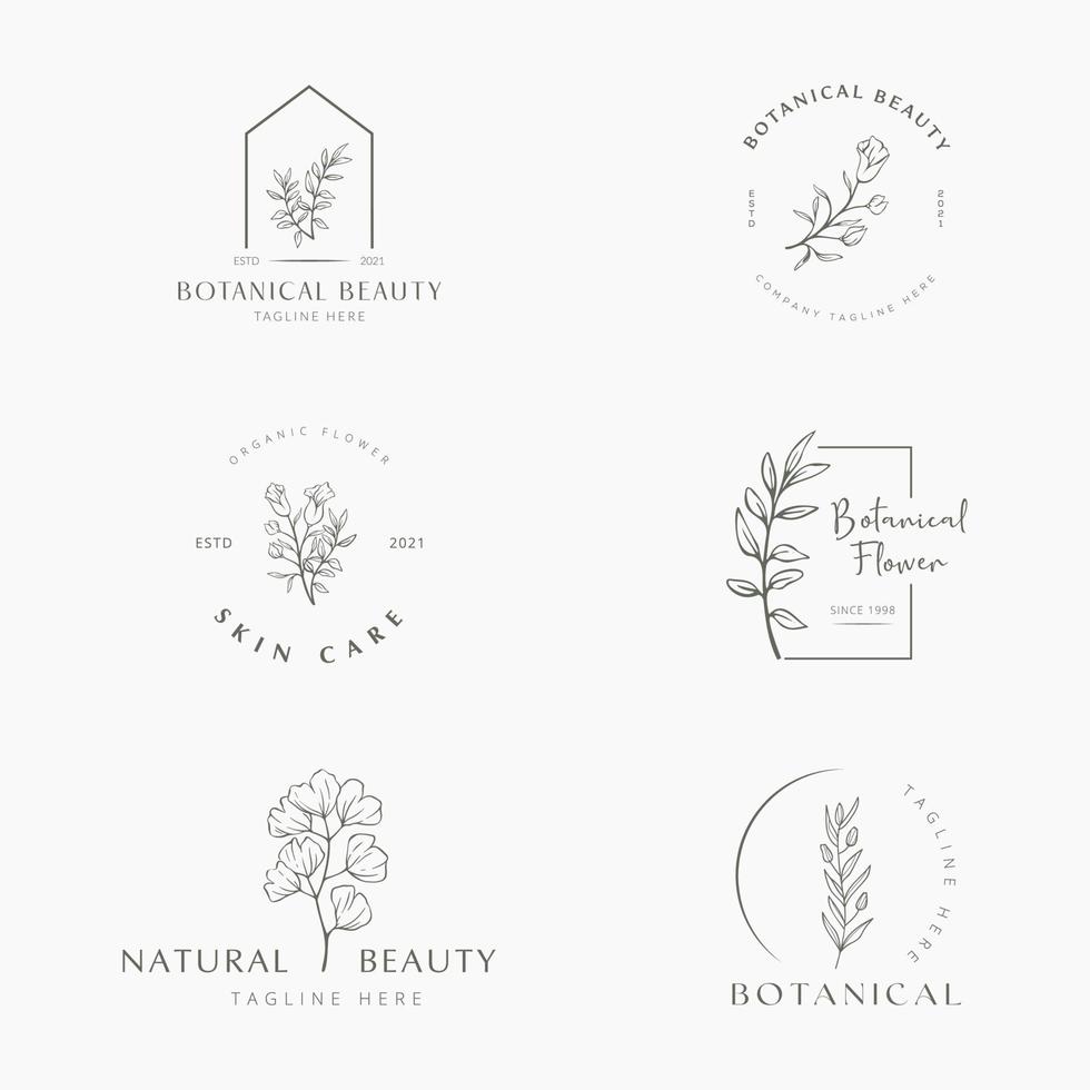 botanische bloemen element hand getekende logo met wilde bloemen en bladeren. logo voor spa en schoonheidssalon, boetiek, biologische winkel, bruiloft, floral designer, interieur, fotografie, cosmetica. vector