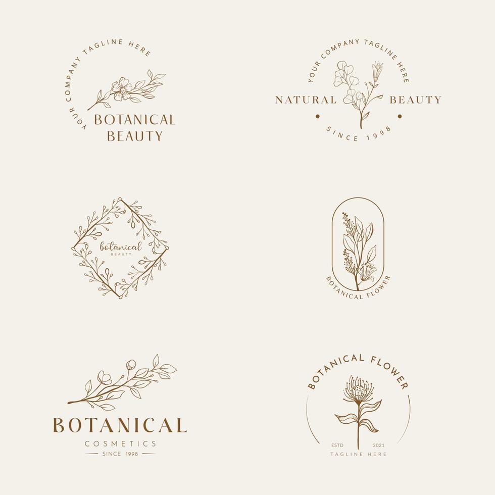 botanische bloemen element hand getekende logo met wilde bloemen en bladeren. logo voor spa en schoonheidssalon, boetiek, biologische winkel, bruiloft, floral designer, interieur, fotografie, cosmetica. vector