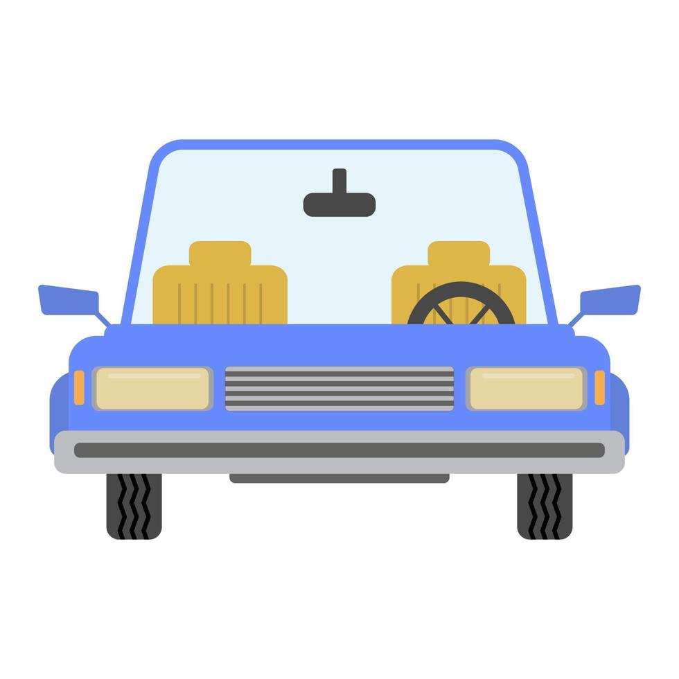 auto vlakke stijl. blauwe auto vooraan. gele autostoelen. de cartoon stijl. vectorillustratie vector