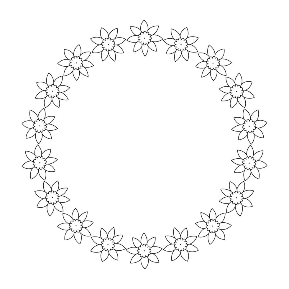 bloemen krans. het bloemframe is getekend in de doodle-stijl. zwart-wit afbeelding geïsoleerd op een witte background.for het maken van uitnodigingen en briefkaarten.circle van elements.vector afbeelding vector