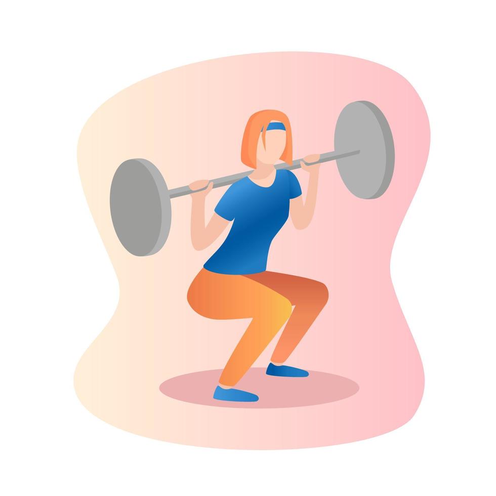 fitness concept illustratie van vrouw. halter squat vrouwen. plat ontwerp. vector