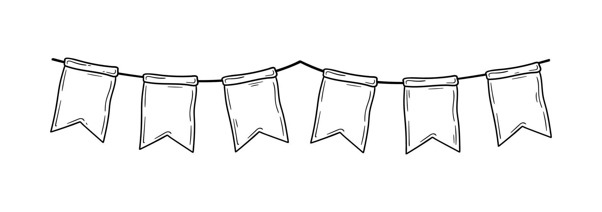 doodle party bunting vlaggen voor decoratie. zwarte lijn schets slinger vector