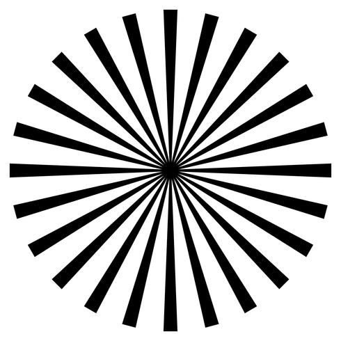 zwart en wit balken element. Zonnestraal, starburst vorm op wit. Radiale cirkelvormige geometrische vorm. vector
