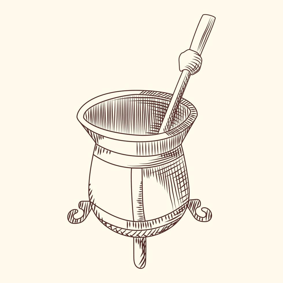 mate thee gravure stijl vectorillustratie. kalebas en bombilla vector