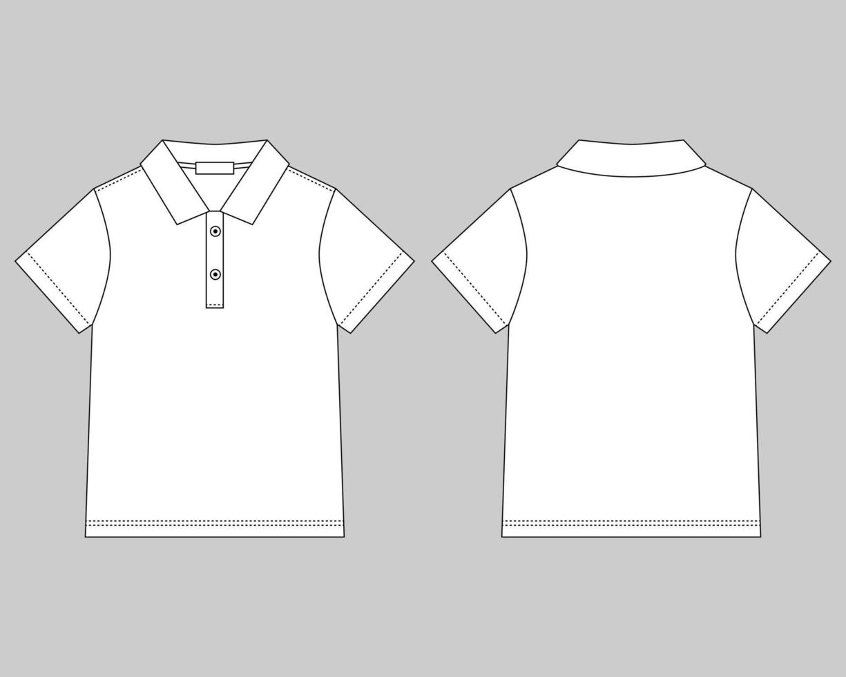 polo t-shirt ontwerpsjabloon op grijze achtergrond. technische schets unisex polo t-shirt. vector