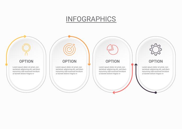 Infographicsdiagram met 4 stappen, opties of processen. Vector bedrijfsmalplaatje voor presentatie. bedrijfsgegevensvisualisatie.