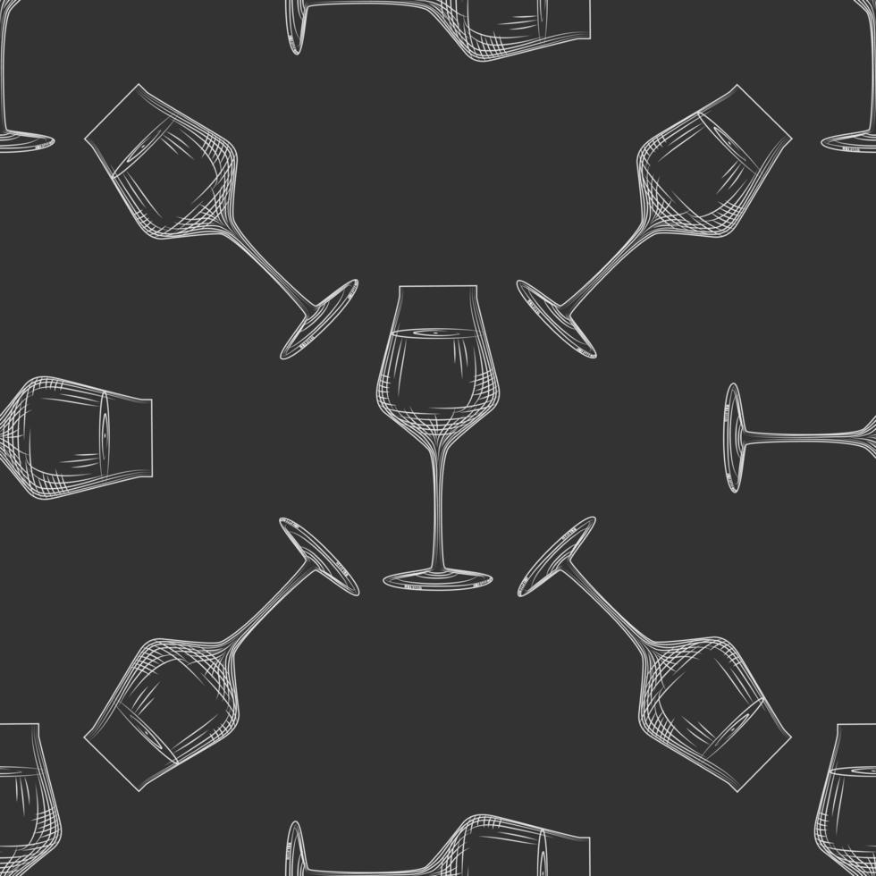 hand getekende wijn glaswerk naadloze patroon. lege wijnglas achtergrond. vector