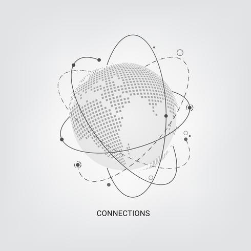 Abstracte technische achtergrond. Wereldwijde netwerkverbindingen met punten en lijnen op globe earth map. vector