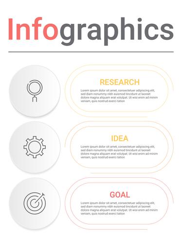Infographicsdiagram met 3 stappen, opties of processen. Vector bedrijfsmalplaatje voor presentatie. bedrijfsgegevensvisualisatie.
