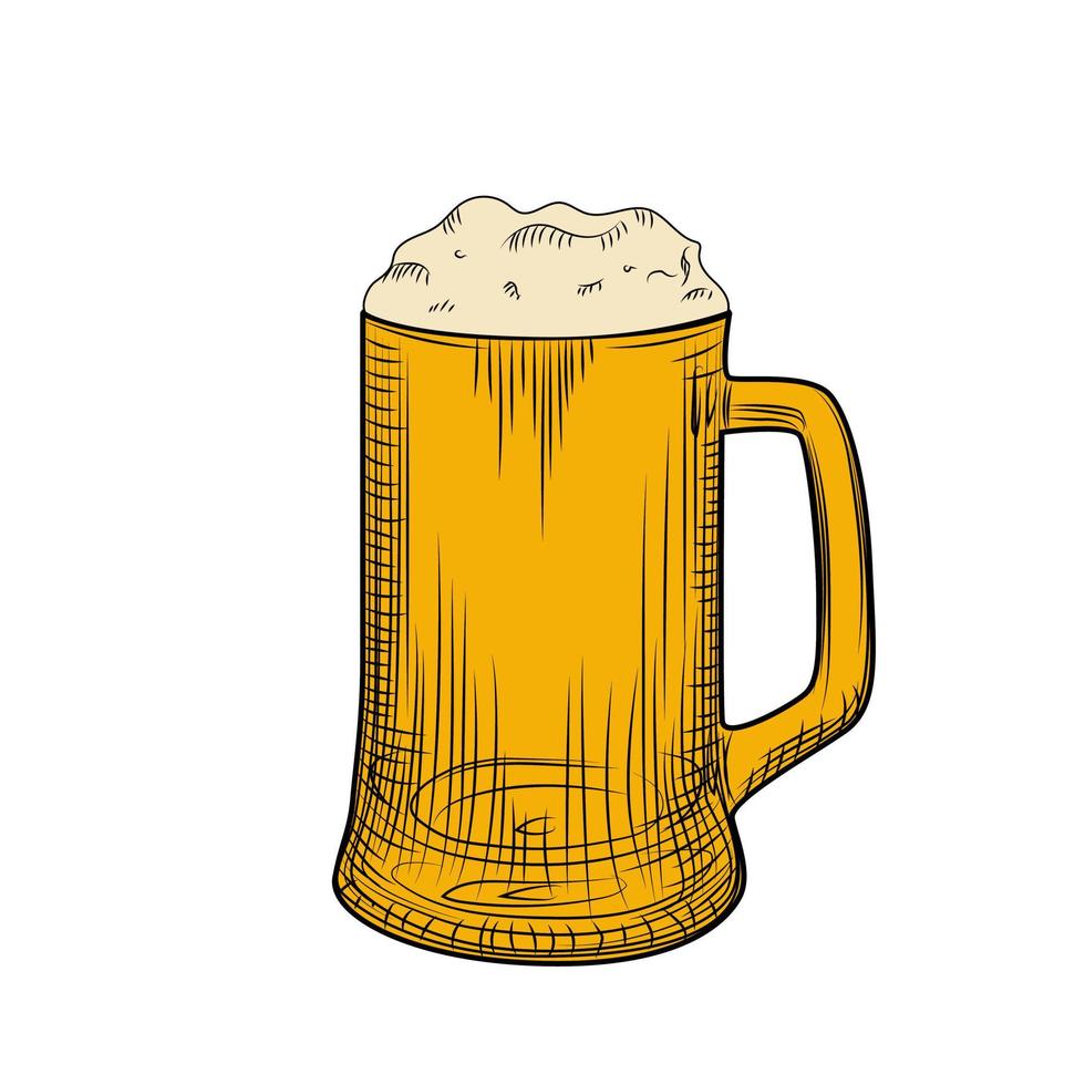 volle bierpul pils met schuim. gravure stijl. hand getekend vector