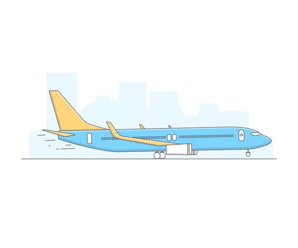 Uw lijn kunst vliegtuig op luchthaven achtergrond voor web pictogrammen. ilustration vectorsymbool. vector