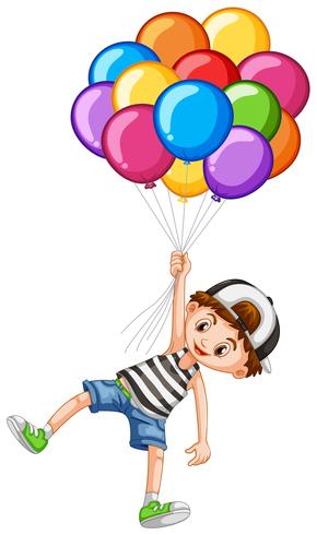 Leuke jongen en een heleboel ballonnen vector